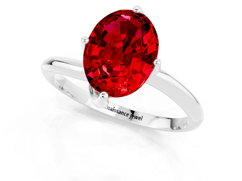 White gold Oval Cut Ruby Solitaire Engagement Ring with Four-Prong Setting and Classic Band_13