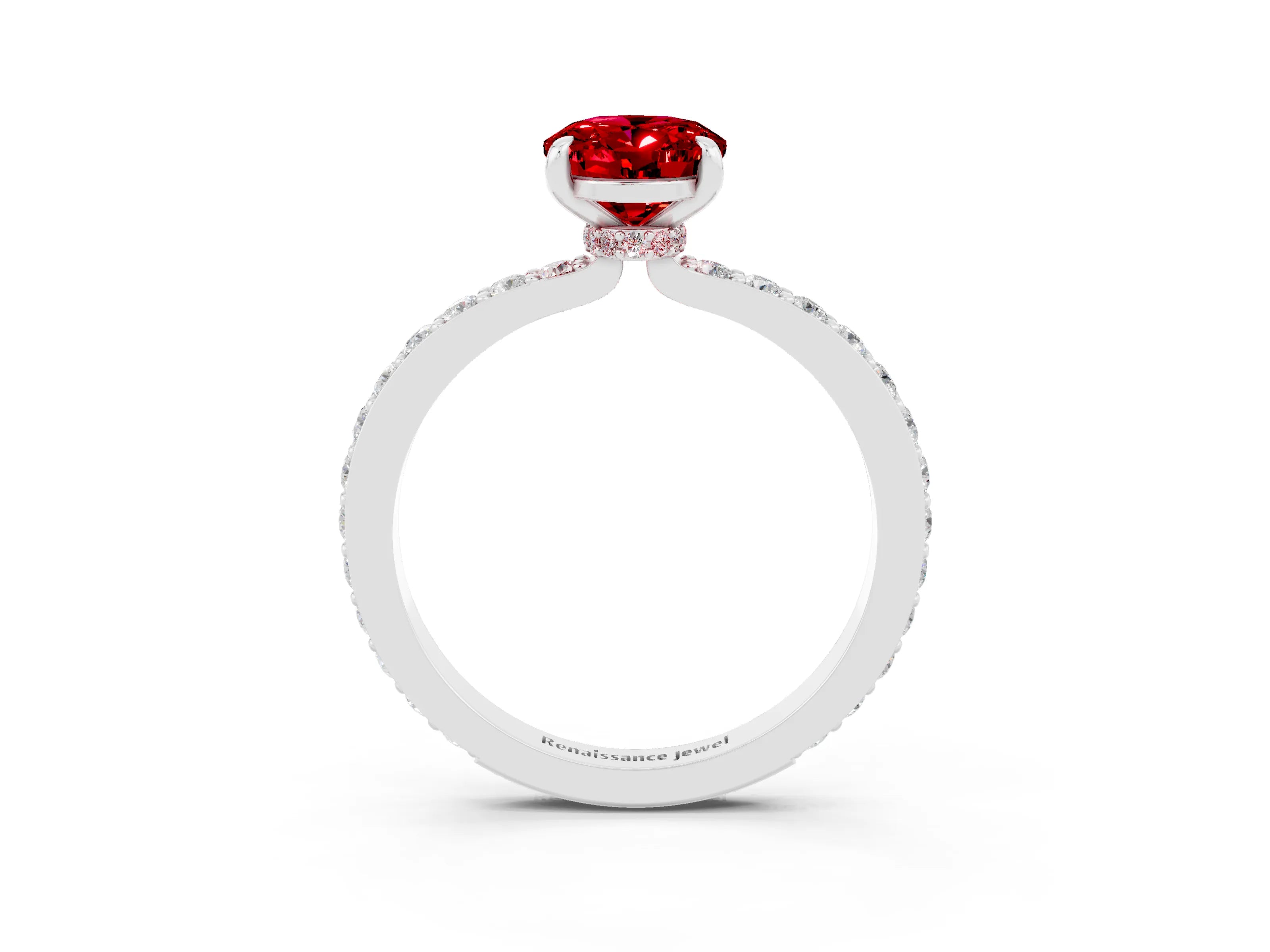 White gold Oval Cut Ruby Solitaire Engagement Ring with Pavé Band and Four-Prong Setting_3