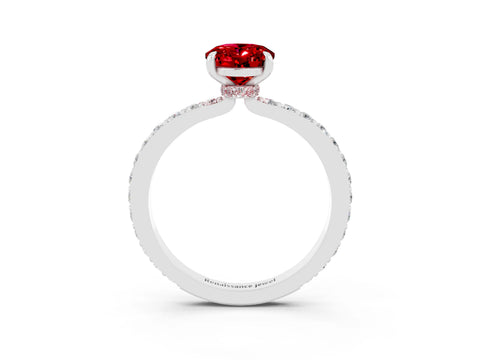 White gold Oval Cut Ruby Solitaire Engagement Ring with Pavé Band and Four-Prong Setting_3