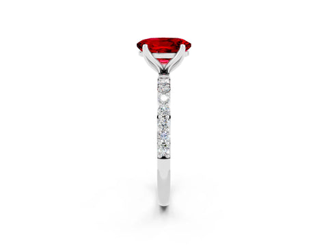 White gold Oval Cut Ruby Solitaire Engagement Ring with Pavé Band and Prong Setting_2