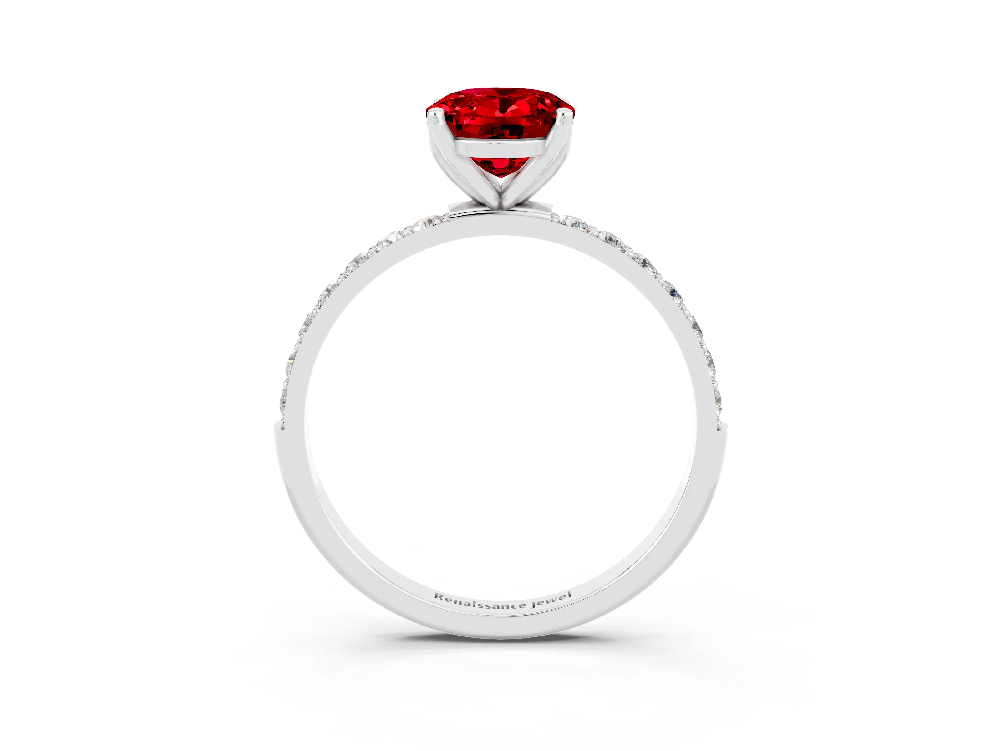 White gold Oval Cut Ruby Solitaire Engagement Ring with Pavé Band and Prong Setting_3