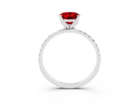 White gold Oval Cut Ruby Solitaire Engagement Ring with Pavé Band and Prong Setting_3