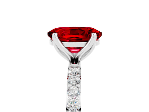 White gold Oval Cut Ruby Solitaire Engagement Ring with Pavé Band and Prong Setting_5