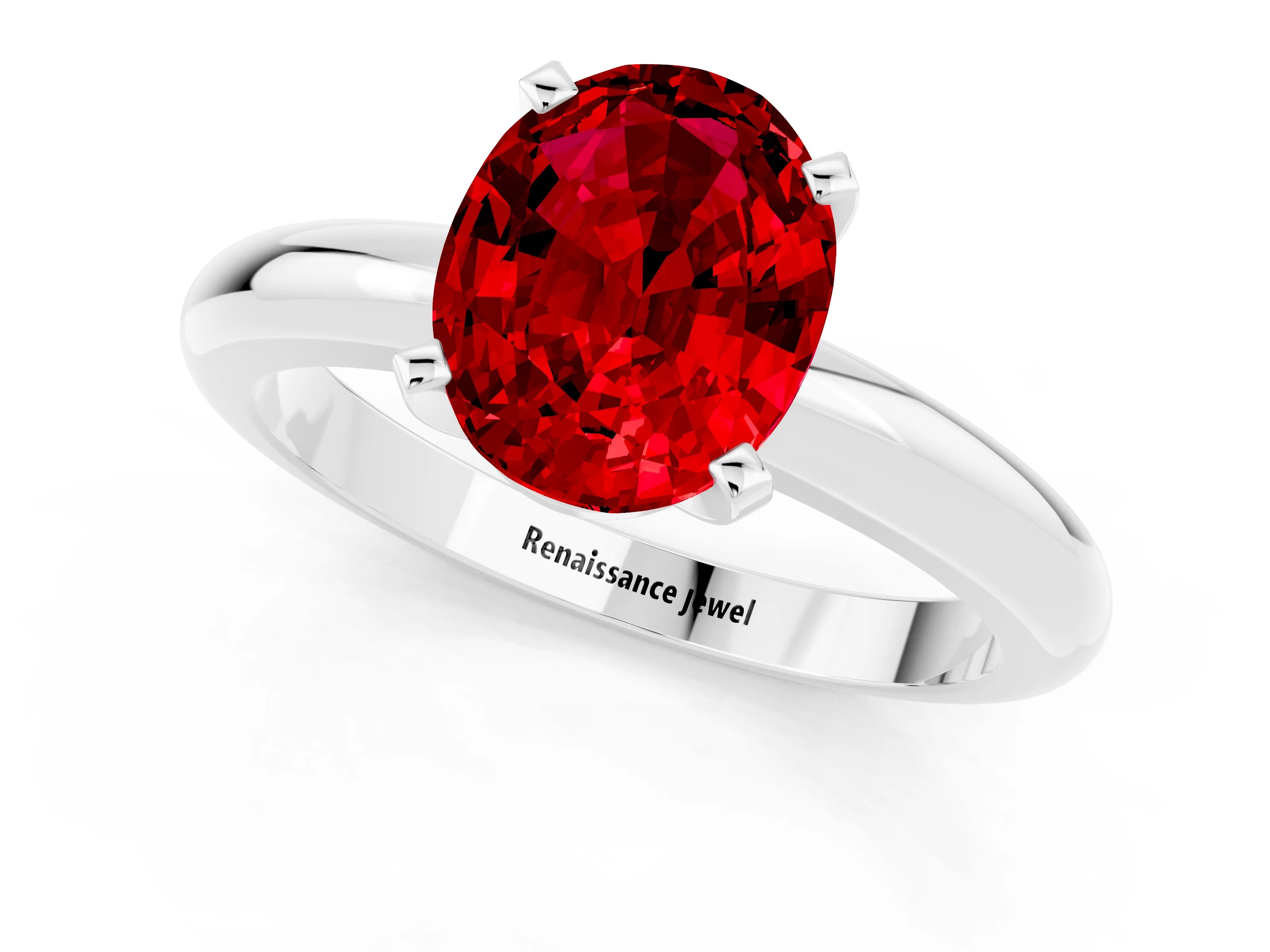 White gold Oval Cut Ruby Solitaire Engagement Ring with Round Band and Four-Prong Setting_1