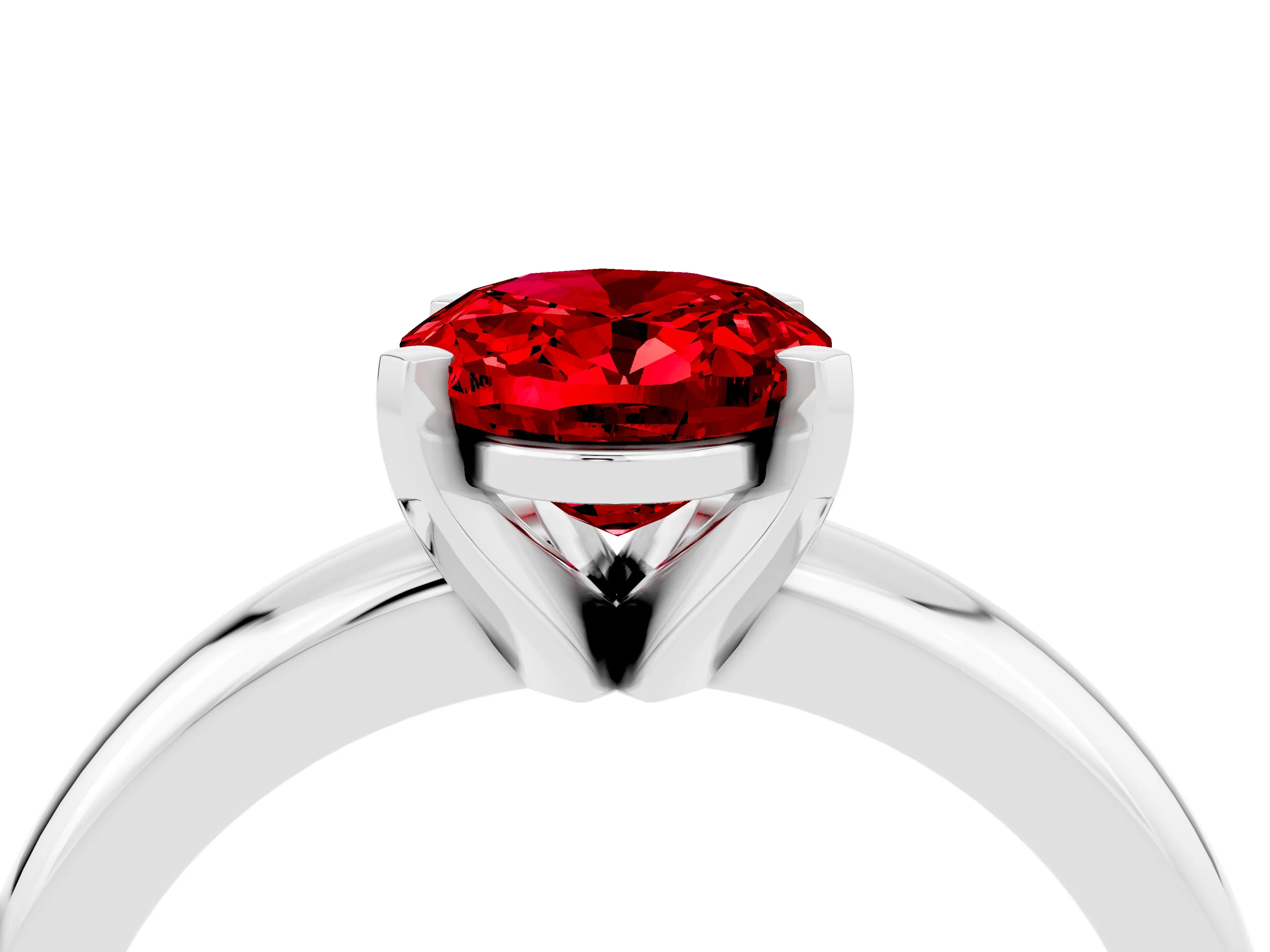 White gold Oval Cut Ruby Solitaire Engagement Ring with Round Band and Four-Prong Setting_4