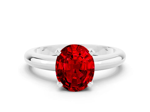 White gold Oval Cut Ruby Solitaire Engagement Ring with Round Band and Four-Prong Setting