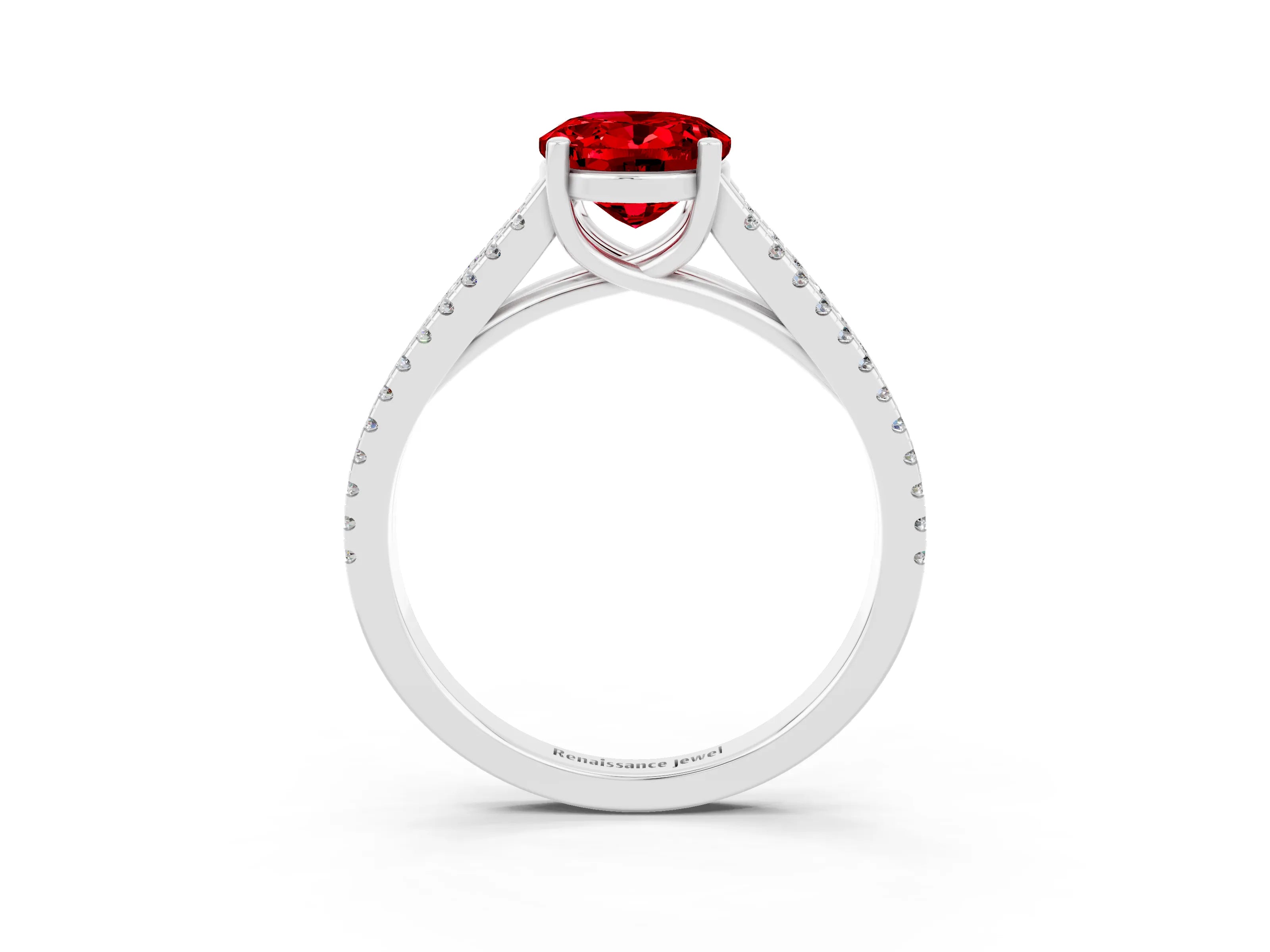 White gold Oval Cut Ruby Solitaire Engagement Ring with Split Shank Pavé Band_3