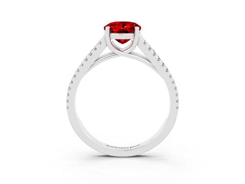 White gold Oval Cut Ruby Solitaire Engagement Ring with Split Shank Pavé Band_3