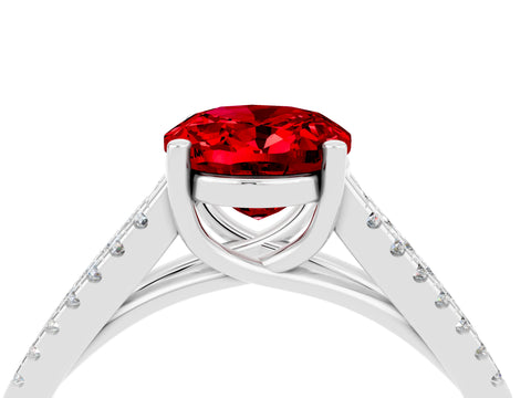 White gold Oval Cut Ruby Solitaire Engagement Ring with Split Shank Pavé Band_4