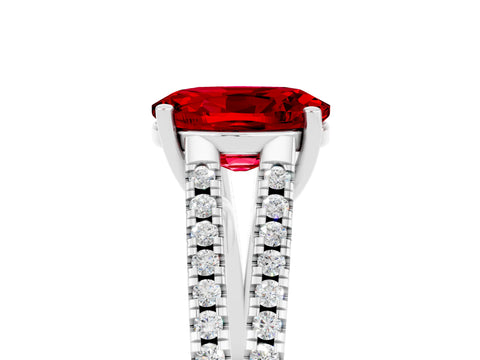 White gold Oval Cut Ruby Solitaire Engagement Ring with Split Shank Pavé Band_5
