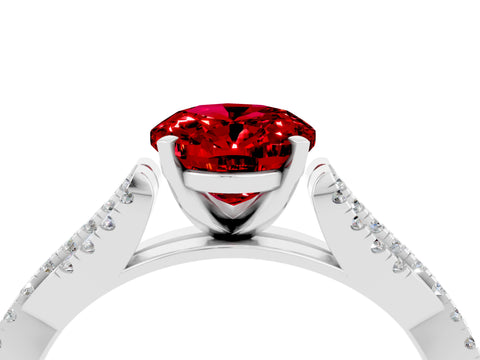 White gold Oval Cut Ruby Solitaire Engagement Ring with Twisted Pavé Band and Four-Prong Setting_4