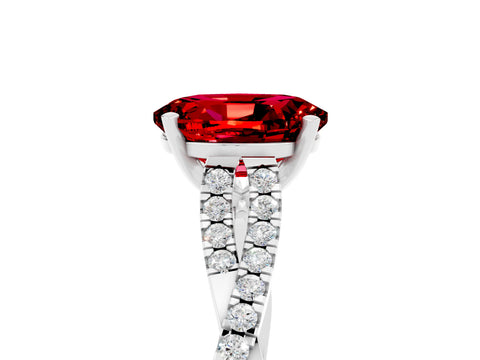 White gold Oval Cut Ruby Solitaire Engagement Ring with Twisted Pavé Band and Four-Prong Setting_5