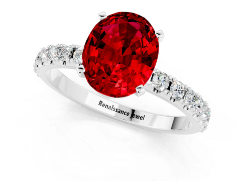 White gold Oval Cut Ruby Solitaire Pavé Band with Four-Prong Setting_1