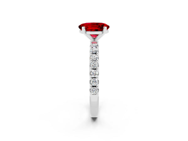 Platinum Oval Cut Ruby Solitaire Pavé Band with Four-Prong Setting