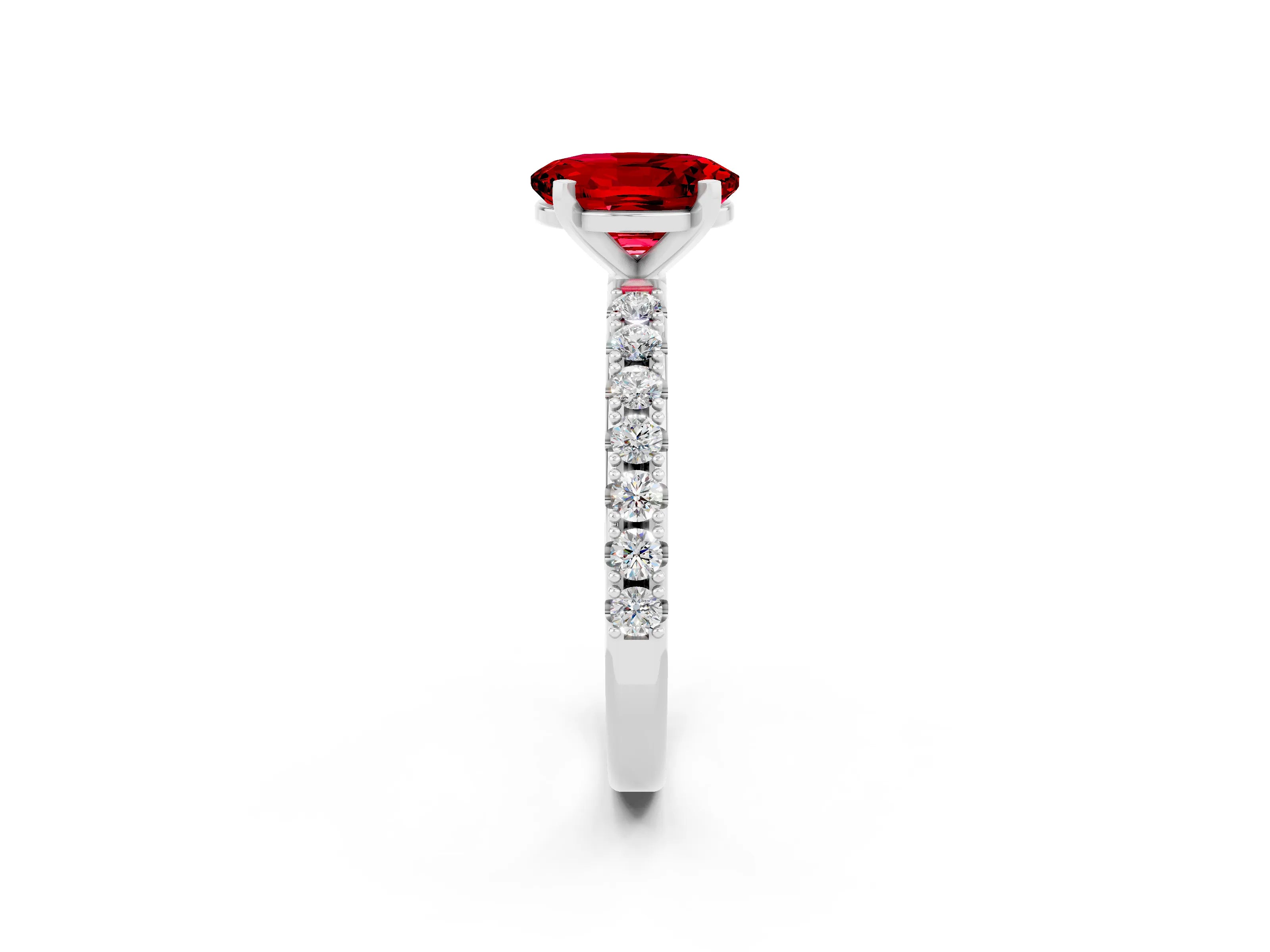 White gold Oval Cut Ruby Solitaire Pavé Band with Four-Prong Setting_2