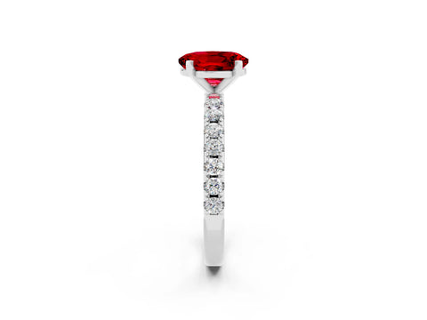 White gold Oval Cut Ruby Solitaire Pavé Band with Four-Prong Setting_2