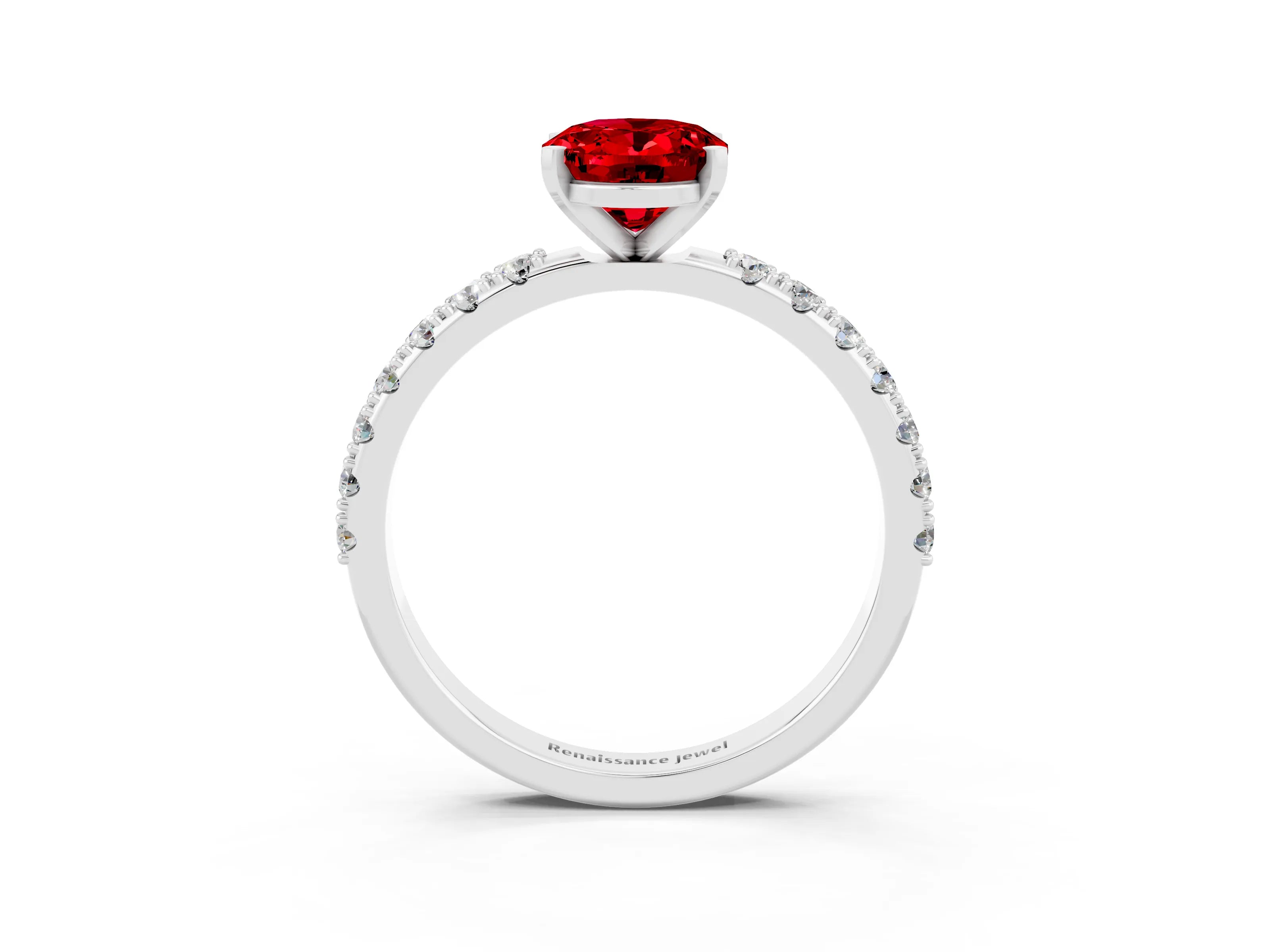 White gold Oval Cut Ruby Solitaire Pavé Band with Four-Prong Setting_3