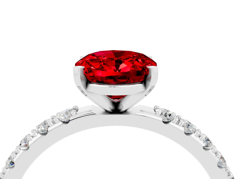 White gold Oval Cut Ruby Solitaire Pavé Band with Four-Prong Setting_4