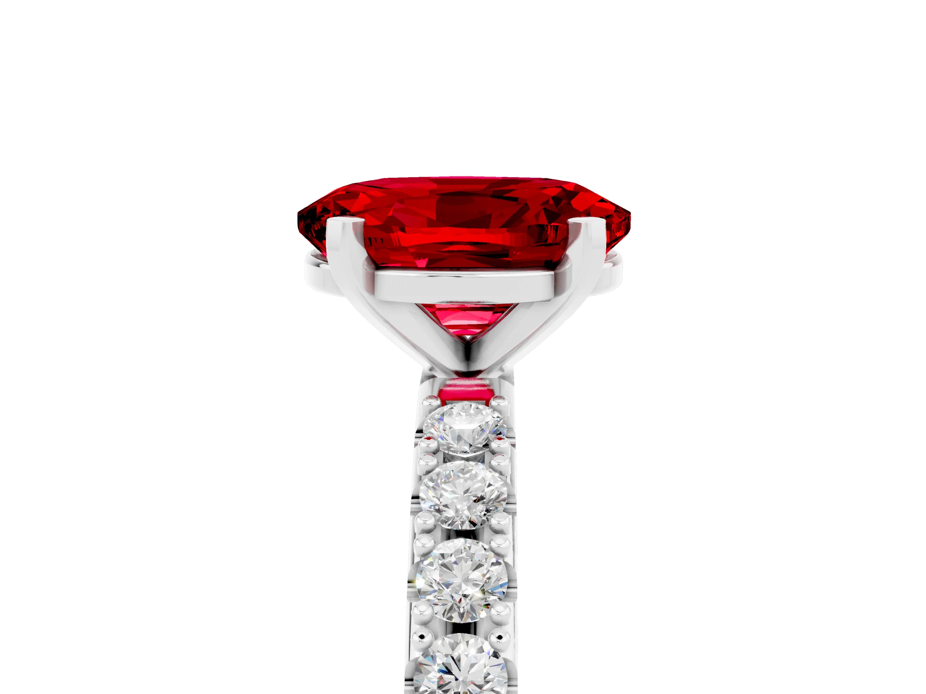 White gold Oval Cut Ruby Solitaire Pavé Band with Four-Prong Setting_5