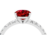 White gold Oval Cut Ruby Solitaire Pavé Engagement Ring with Round Band and Prong Setting_16