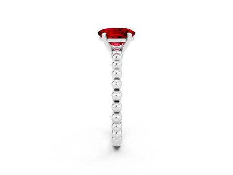 White gold Oval Cut Ruby Solitaire Ring with Beaded Band and Prong Setting_14