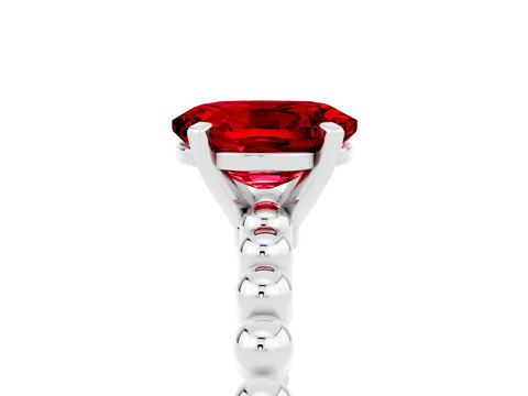 White gold Oval Cut Ruby Solitaire Ring with Beaded Band and Prong Setting_17