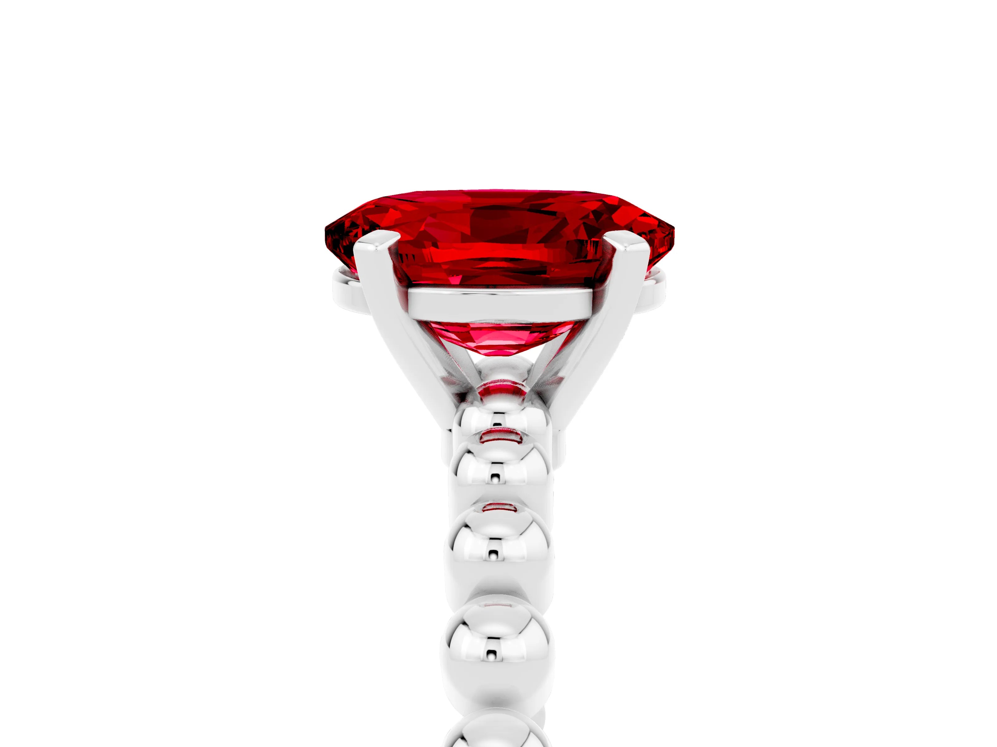 White gold Oval Cut Ruby Solitaire Ring with Beaded Band and Prong Setting_5