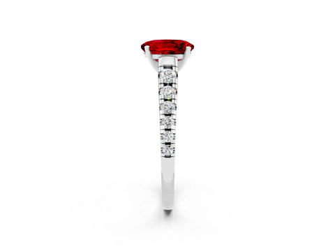 White gold Oval Cut Ruby Solitaire Ring with Cathedral Setting and Pavé Band_2