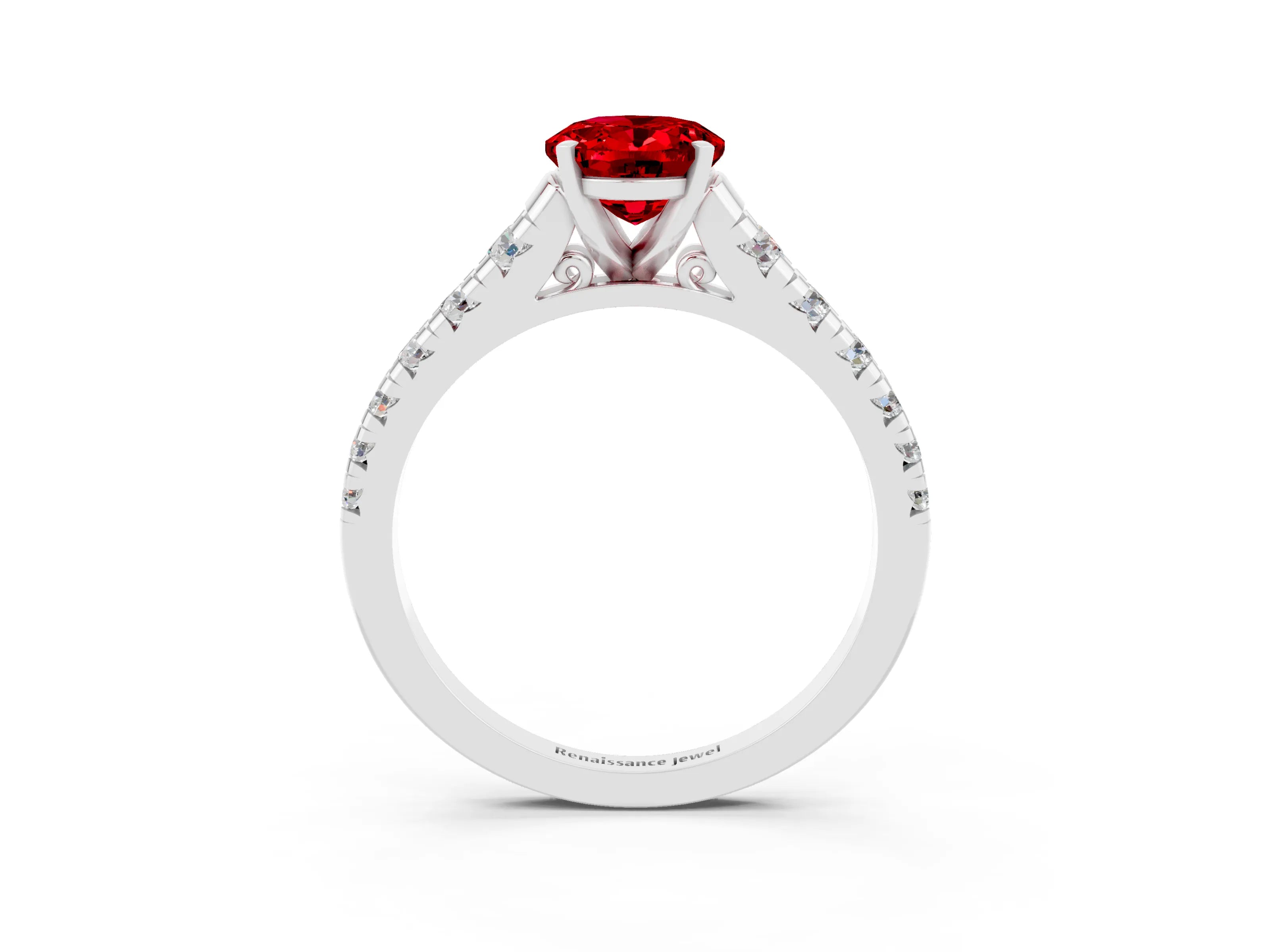 White gold Oval Cut Ruby Solitaire Ring with Cathedral Setting and Pavé Band_3