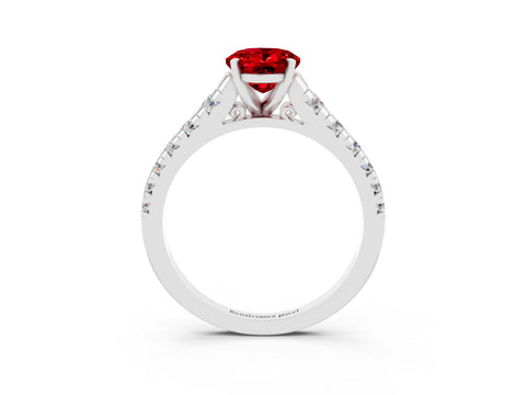 White gold Oval Cut Ruby Solitaire Ring with Cathedral Setting and Pavé Band_3