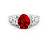White gold Oval Cut Ruby Solitaire Ring with Filigree Band and Four-Prong Setting_24