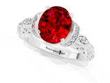 White gold Oval Cut Ruby Solitaire Ring with Filigree Band and Four-Prong Setting_25