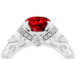 White gold Oval Cut Ruby Solitaire Ring with Filigree Band and Four-Prong Setting_28