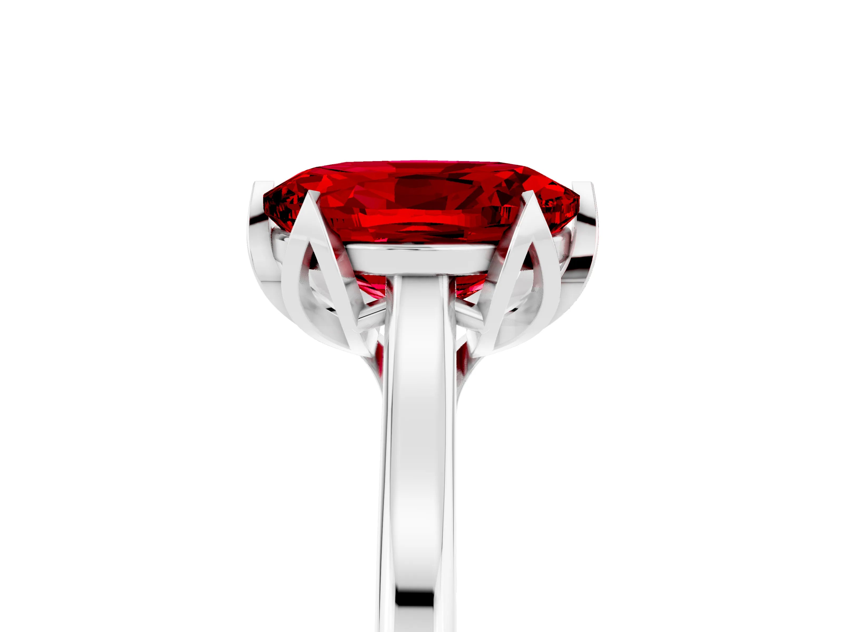 White gold Oval Cut Ruby Solitaire Ring with Flower Prong Setting and Classic Band_17