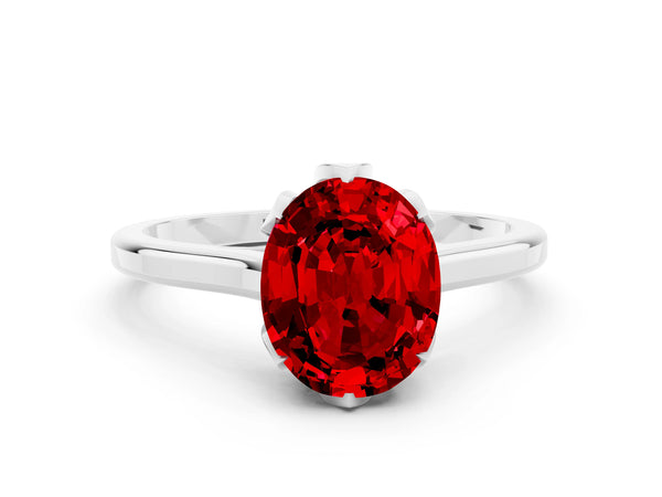 White gold Oval Cut Ruby Solitaire Ring with Flower Prong Setting and Classic Band