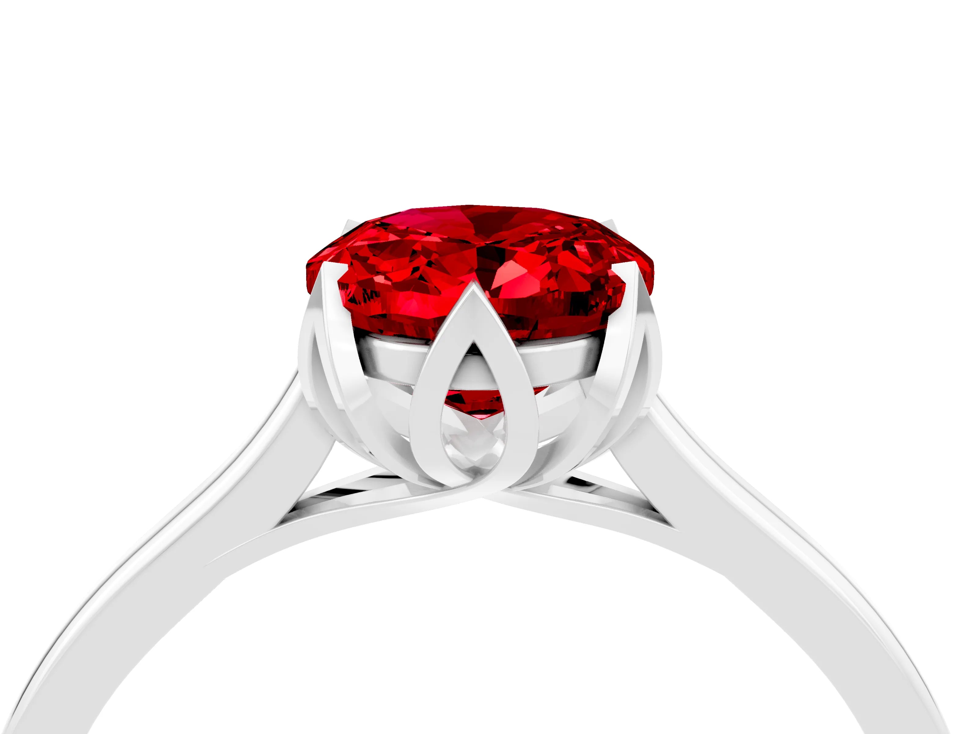 White gold Oval Cut Ruby Solitaire Ring with Flower Prong Setting and Classic Band_28