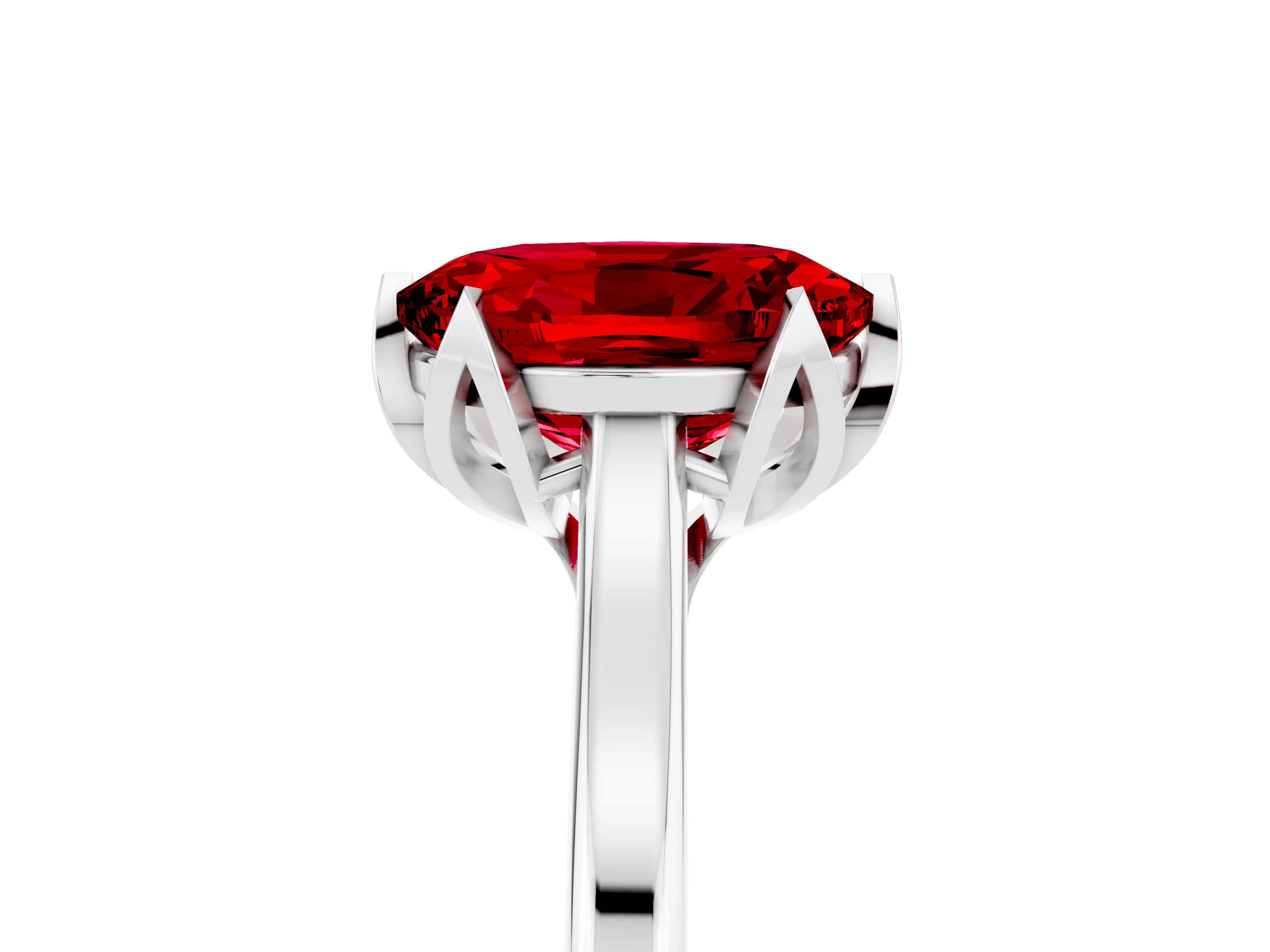 White gold Oval Cut Ruby Solitaire Ring with Flower Prong Setting and Classic Band_29