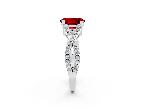 White gold Oval Cut Ruby Solitaire Ring with Four-Prong Setting and Twisted Pavé Band_2