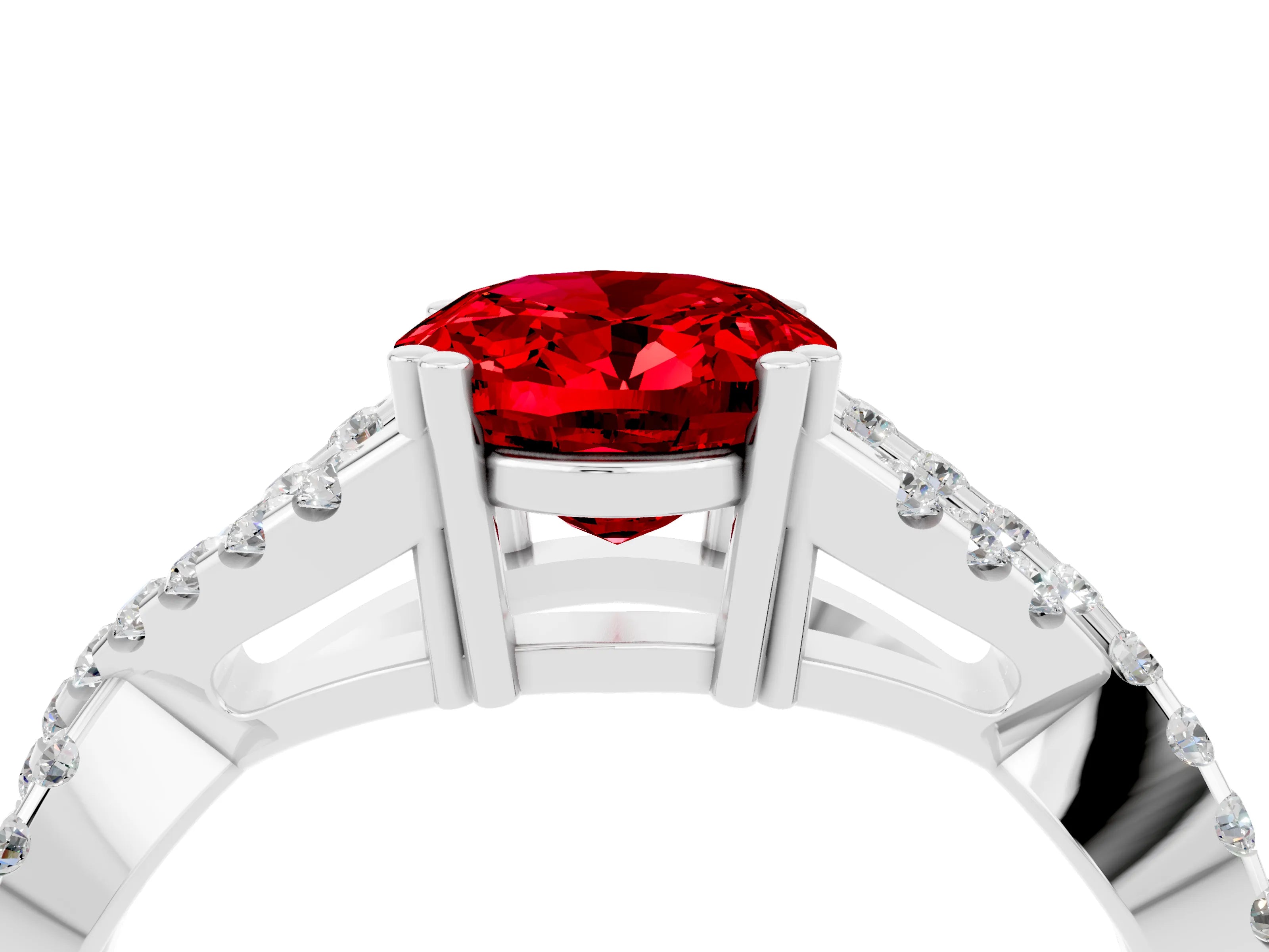 White gold Oval Cut Ruby Solitaire Ring with Four-Prong Setting and Twisted Pavé Band_4