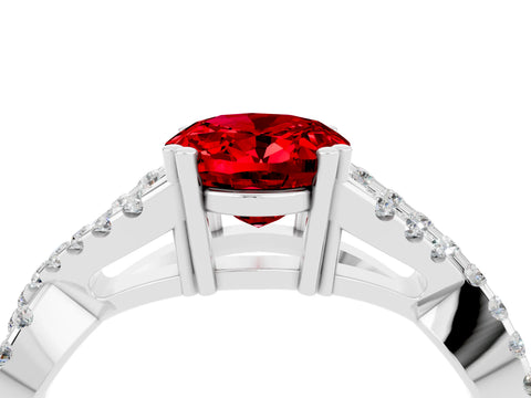 White gold Oval Cut Ruby Solitaire Ring with Four-Prong Setting and Twisted Pavé Band_4