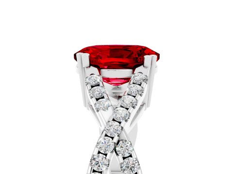 White gold Oval Cut Ruby Solitaire Ring with Four-Prong Setting and Twisted Pavé Band_5