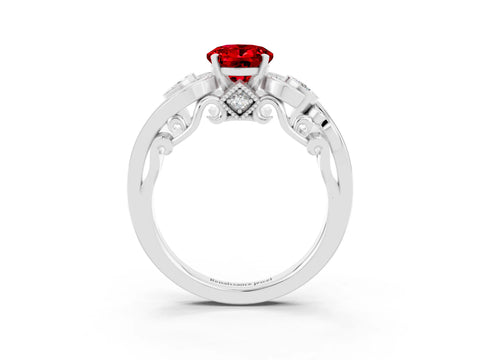 White gold Oval Cut Ruby Solitaire Ring with Milgrain Pavé Band and Four-Prong Setting_15