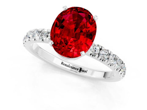 White gold Oval Cut Ruby Solitaire Ring with Pavé Accents and Four-Prong Setting_1