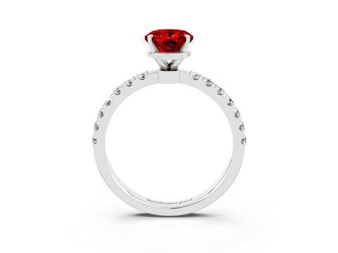 White gold Oval Cut Ruby Solitaire Ring with Pavé Accents and Four-Prong Setting_3
