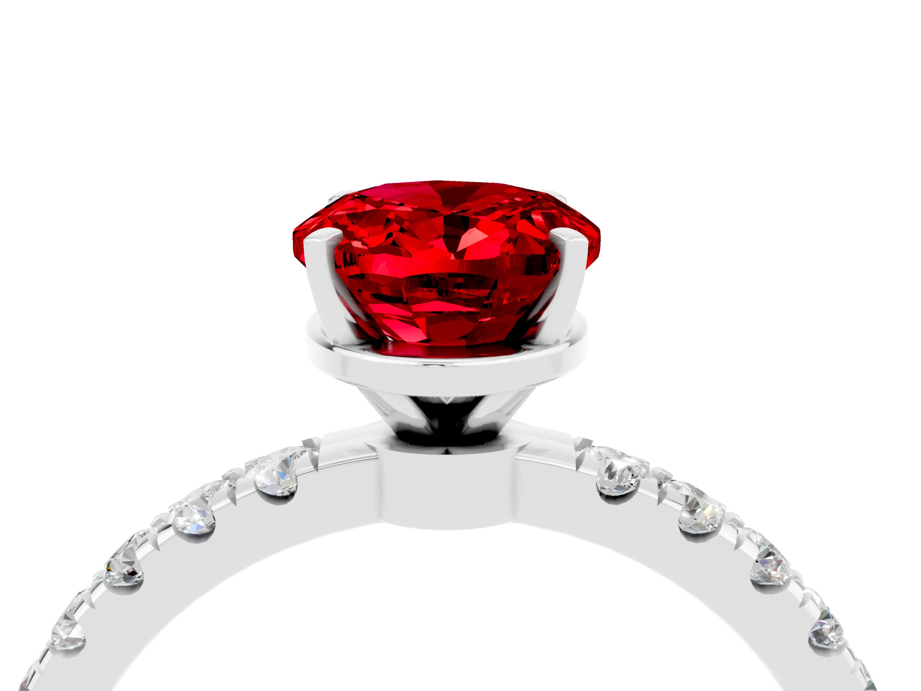White gold Oval Cut Ruby Solitaire Ring with Pavé Accents and Four-Prong Setting_4