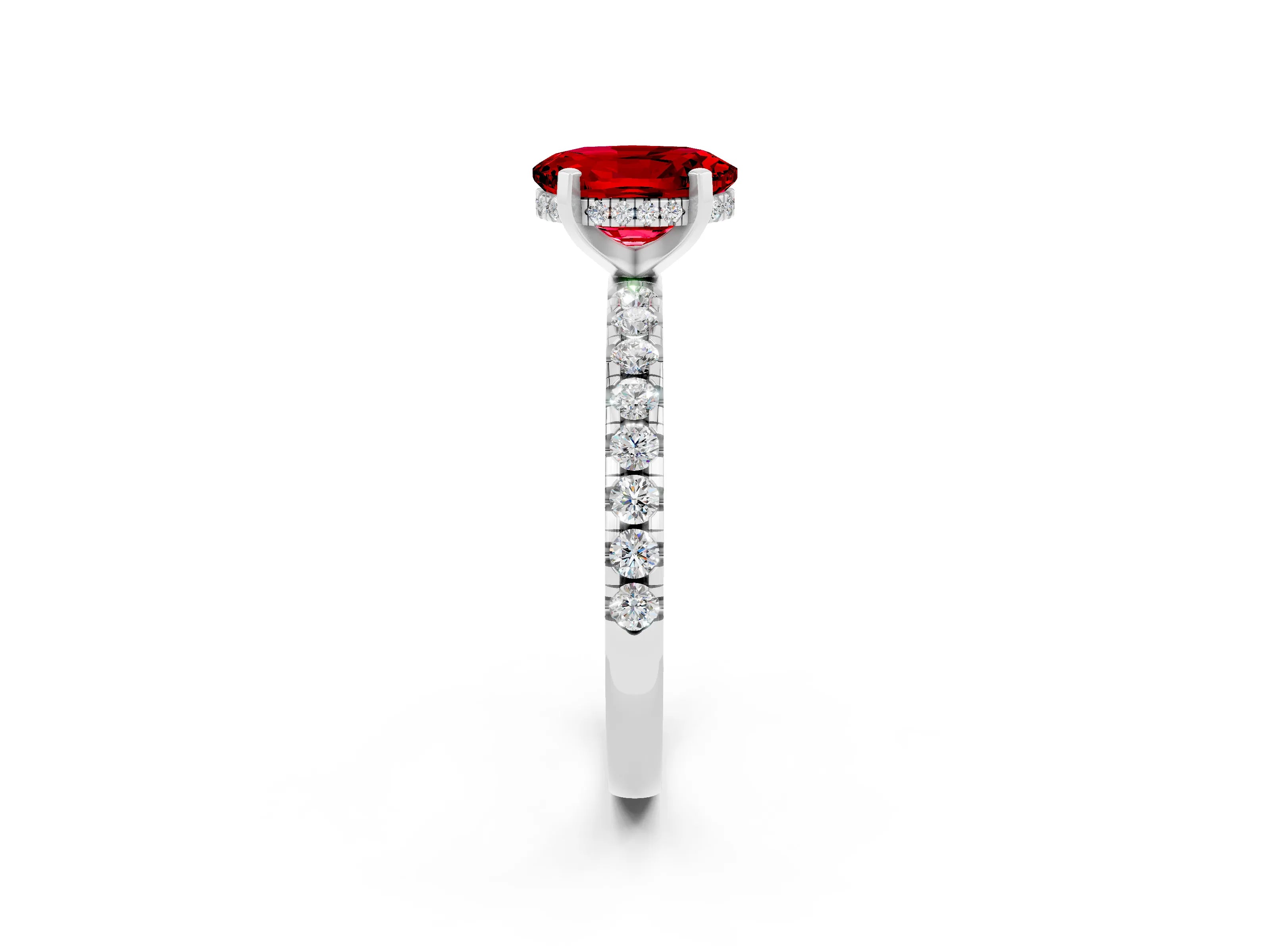 White gold Oval Cut Ruby Solitaire Ring with Pavé Band and Four-Prong Setting_14