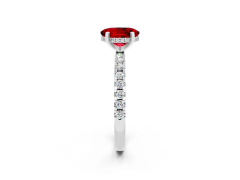 White gold Oval Cut Ruby Solitaire Ring with Pavé Band and Four-Prong Setting_14