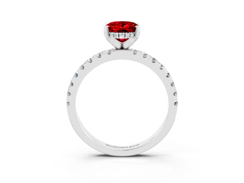 White gold Oval Cut Ruby Solitaire Ring with Pavé Band and Four-Prong Setting_15