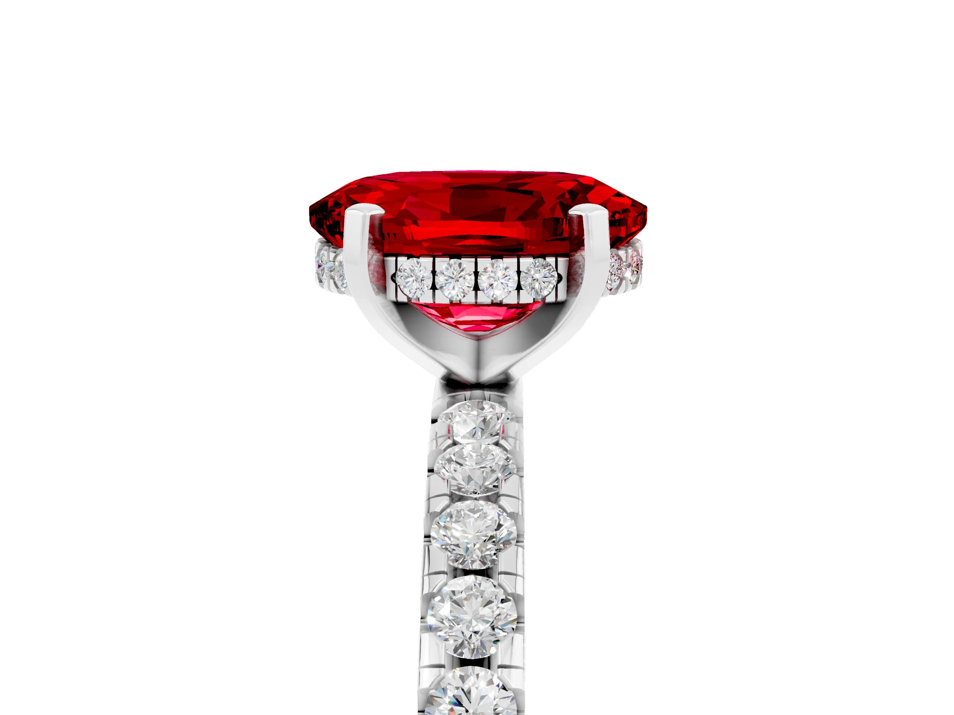 White gold Oval Cut Ruby Solitaire Ring with Pavé Band and Four-Prong Setting_17