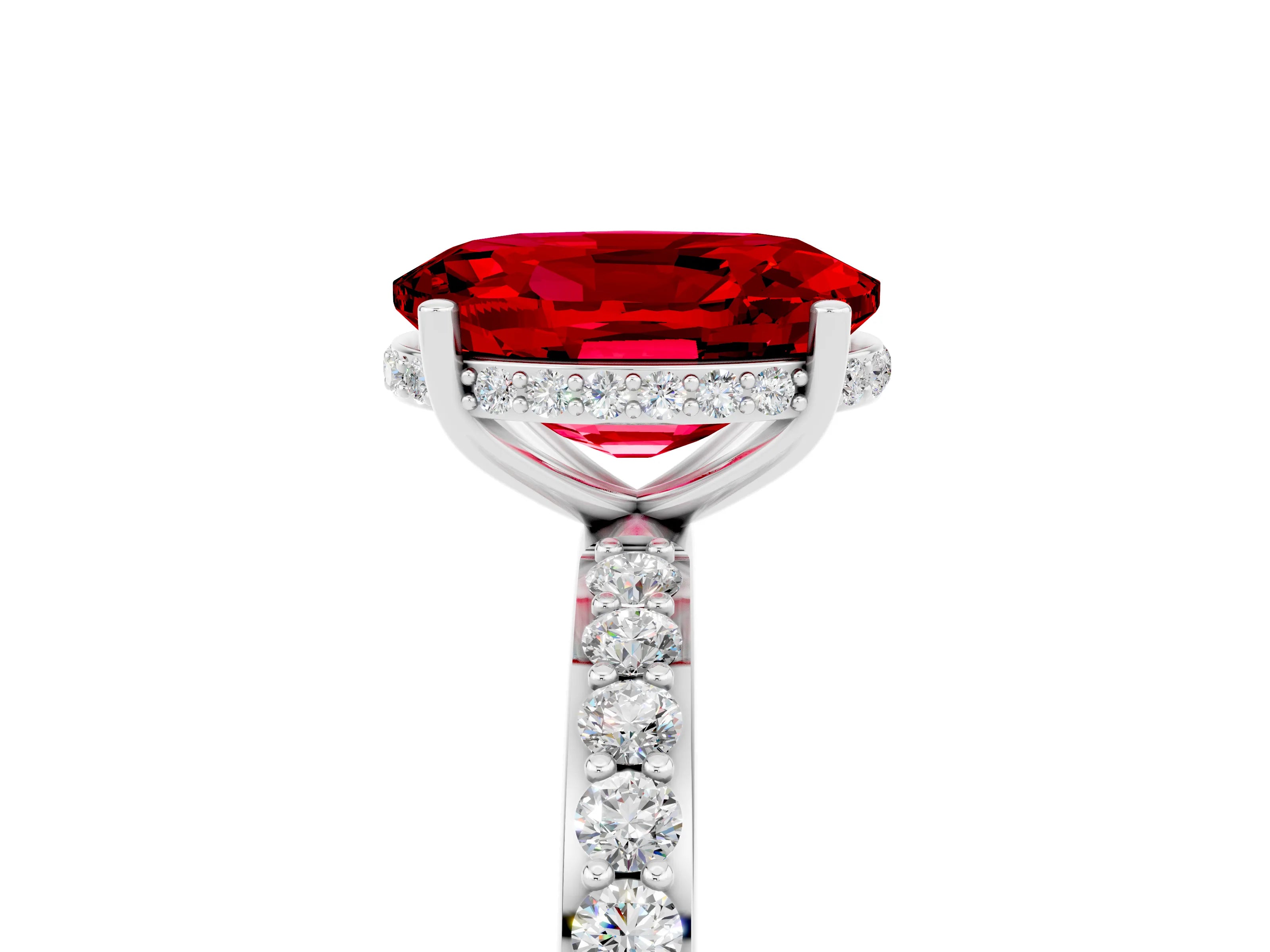 White gold Oval Cut Ruby Solitaire Ring with Pavé Band and Hidden Halo_17